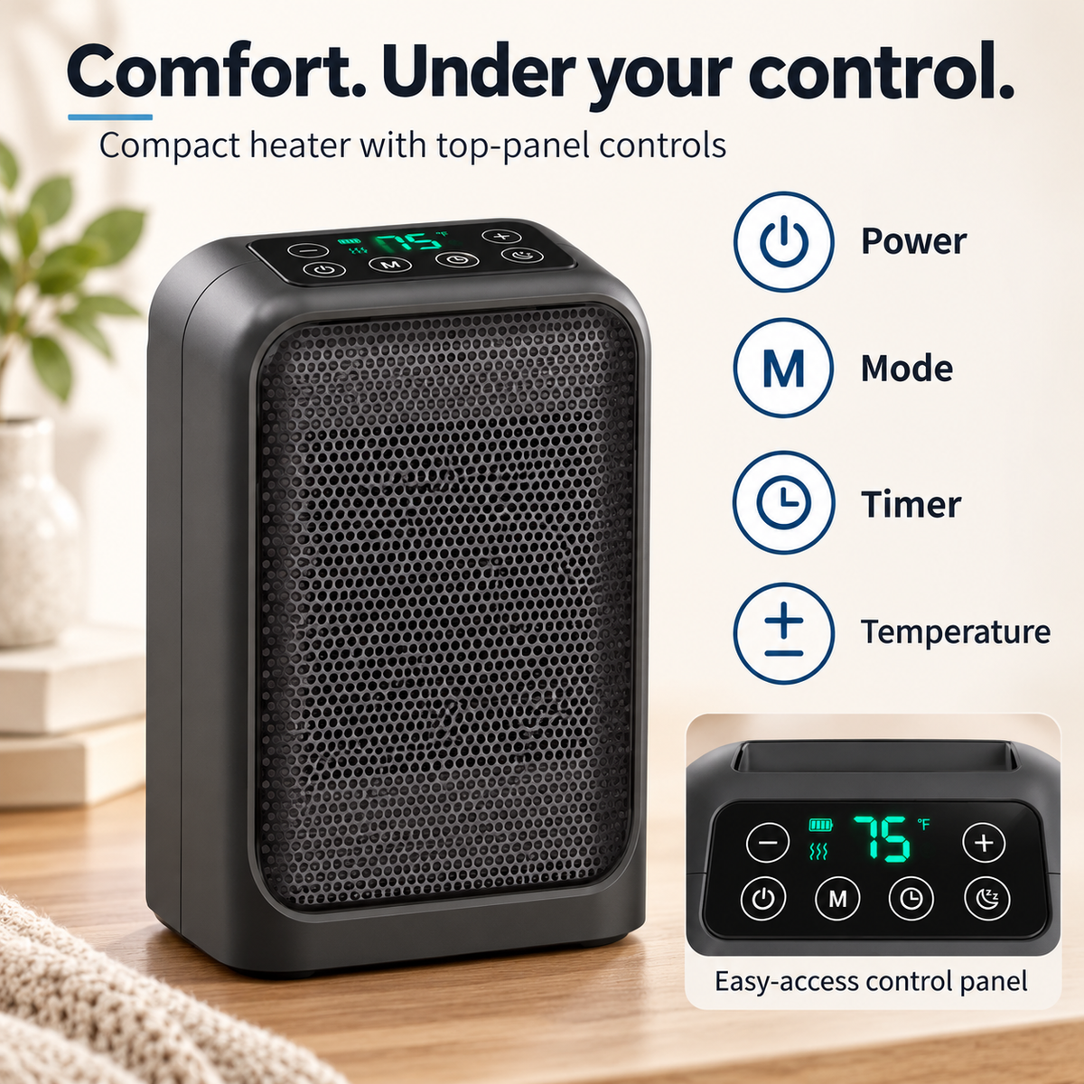 Portable Space Heater with Adjustable Thermostat